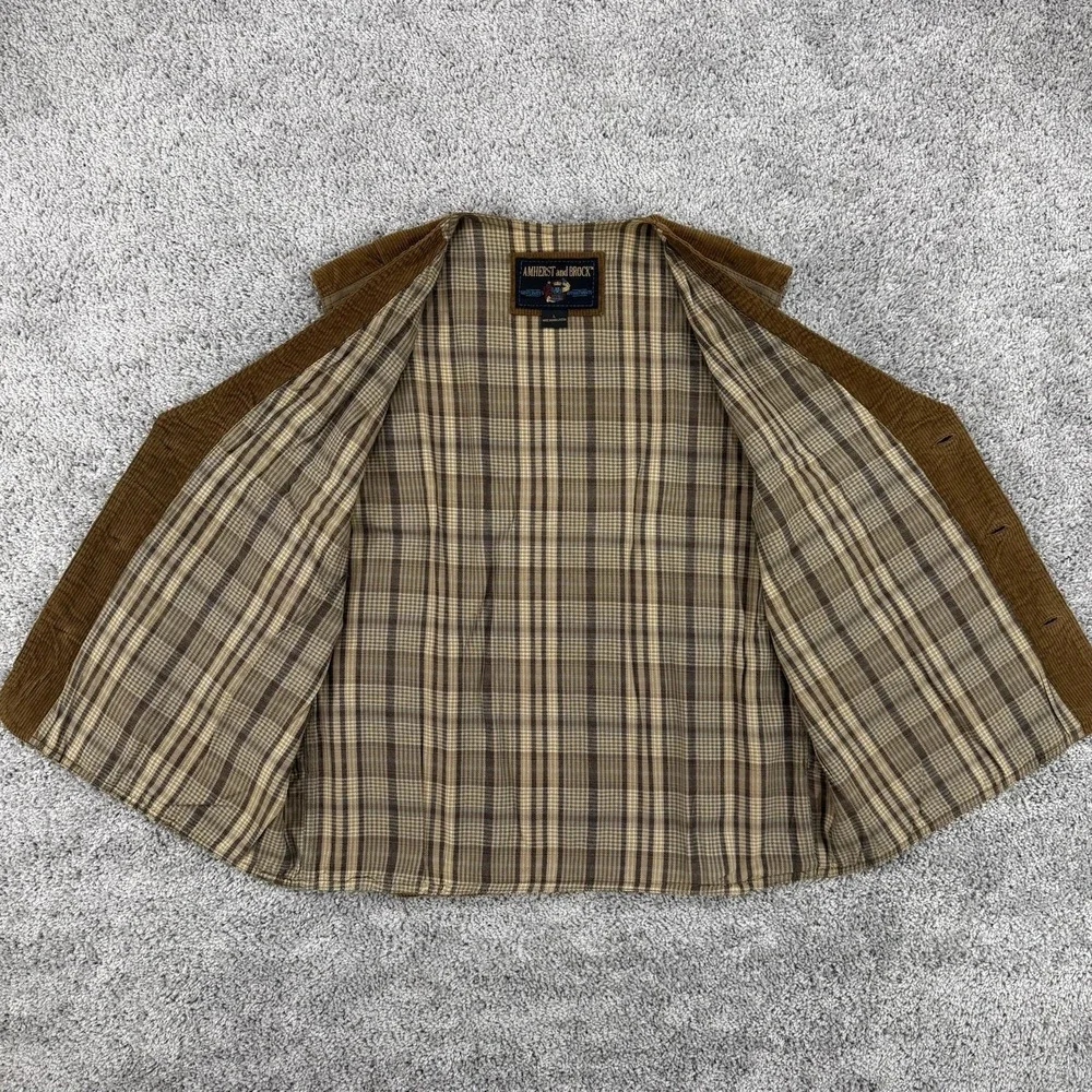 Vintage Amherst and Brock Vest Men L Brown Corduroy Lined Leather Shoulder Patch